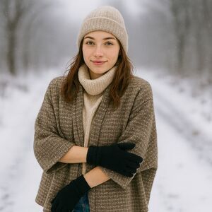 Italian Alpaca Cardigan Sweater S Brown White Fleck Shawl Collar Open Front SOFT